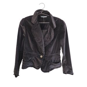 French Cuff Corduroy Button Up Blazer Jacket sz Medium Black Dark Academia Prepp